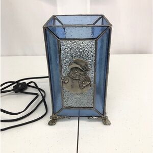 Christmas Snowman Blue Clear Glass Metal Table Lamp Night Light Electric